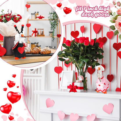 4 Sets Valentine's Day Mini Desk Goose Outfit 7 Inch Magnetic Silly Goose Statue Key Holder Red and Pink Romantic Valentine Clothes for Magnetic Duck Statue Table Desk Key Holder Decor