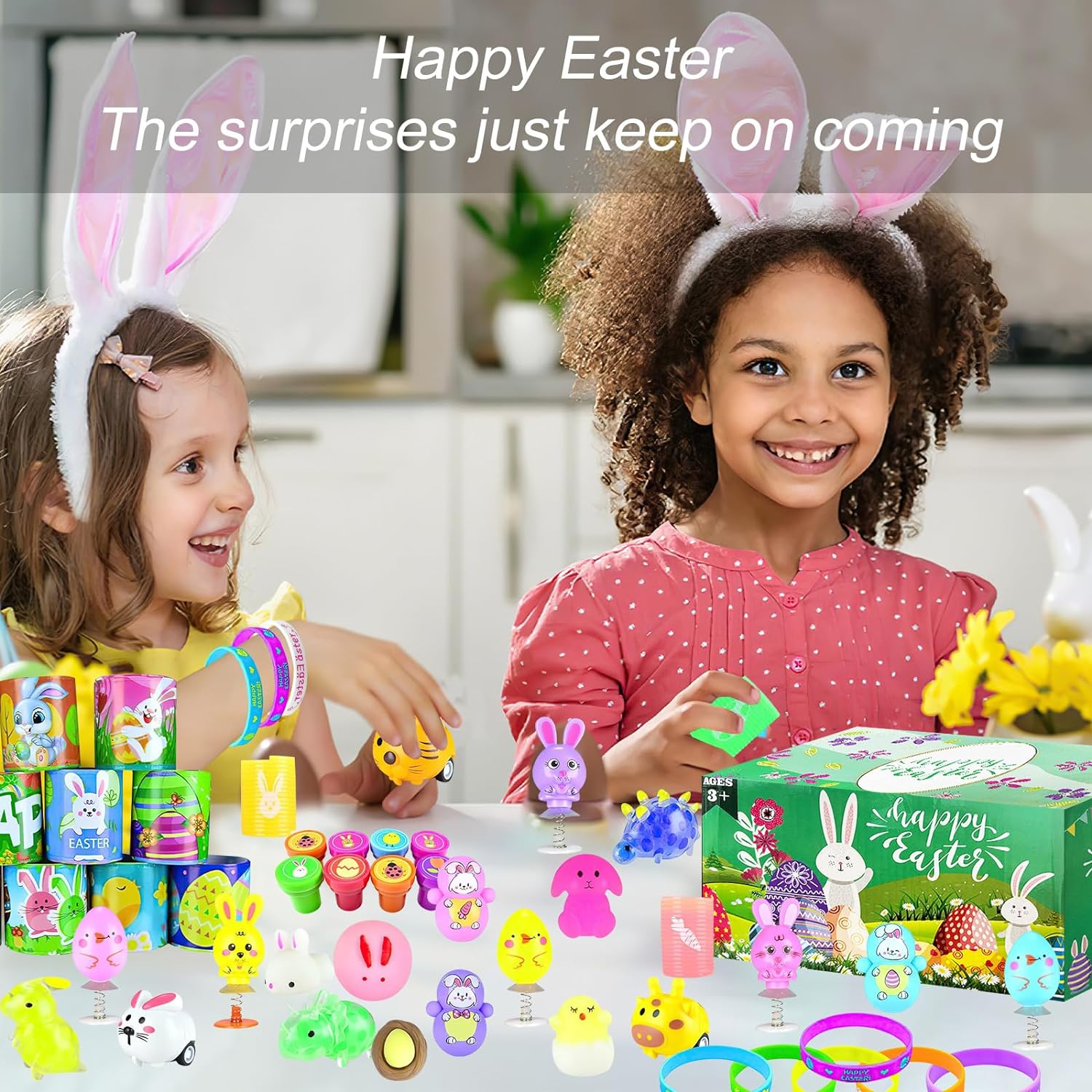 100 Pcs Easter Basket Stuffers with Toys, Party Favors for Kids Boys Girls, Easter Theme Toys with Squishy Toys Cykapu