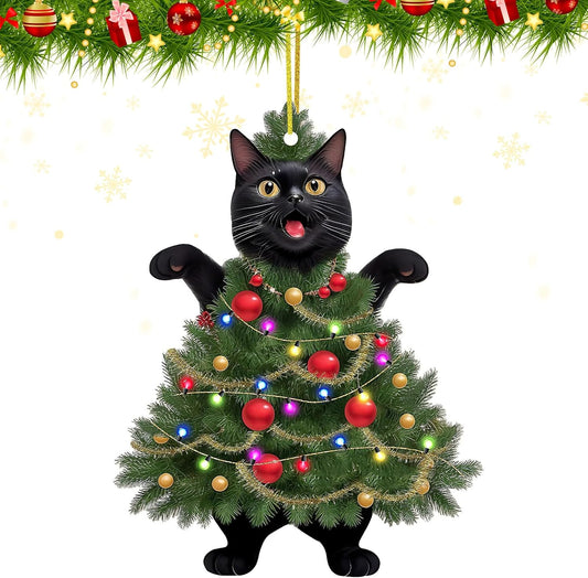 Christmas Ornaments 2024, Black Cat Christmas Decorations, Cute Screaming Cat Christmas Tree Hanging Ornaments, Acrylic 2 Side Printed Christmas Decor, Personalized Christmas Stockings for Cat Lovers