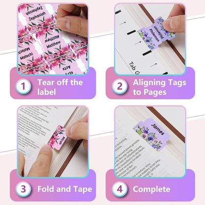Laminated Bible Tabs, 160 Tabs Large Flowers Print Stickers Dividers Tabs for Women Men
