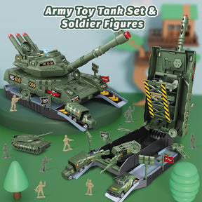 Tank Toys Set for Boys 3-5, 6 PCS Die-Cast Army Toys & 8 Soldier Figures, Military Toys with Light & Sound - Cykapu