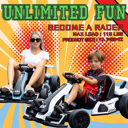 Electric Drift Kart with Length Adjustable Seat, 24V Outdoor Ride on Toy with 4 Speed Mode, Crazy Cart for Kids 6-12 Years Old, Fast 300W Motor, 8.5 MPH, Bluetooth - Red