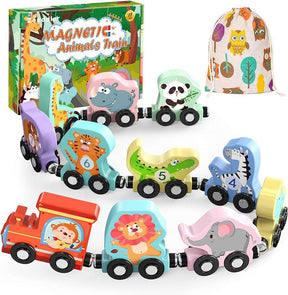 11 PCS Magnetic Wooden Animals Train Set, Montessori Toys