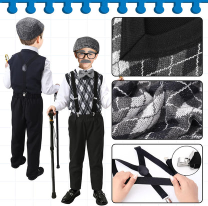 100 Days of School Costume for Boys,Old Man Costume for Kids Grandpa Vest Accessories Set