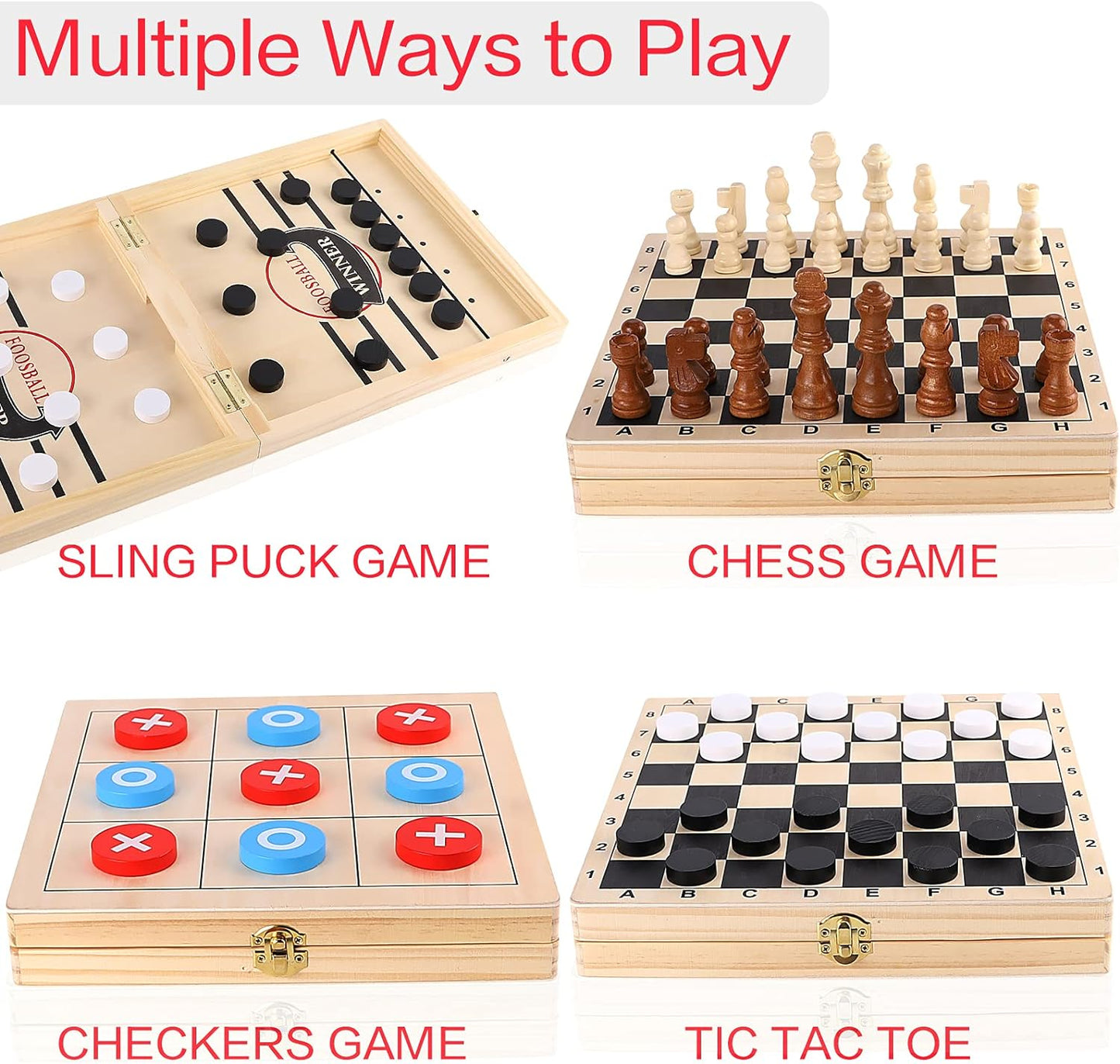 Sling Puck Game, Chess Checkers Game Set, 4 in 1 Board Game, Fast Hockey Table Game