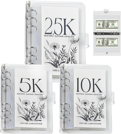 12-Month Money Savings Challenges Book with Envelopes, 3 Pcs Money Saving Binder, Money Binder
