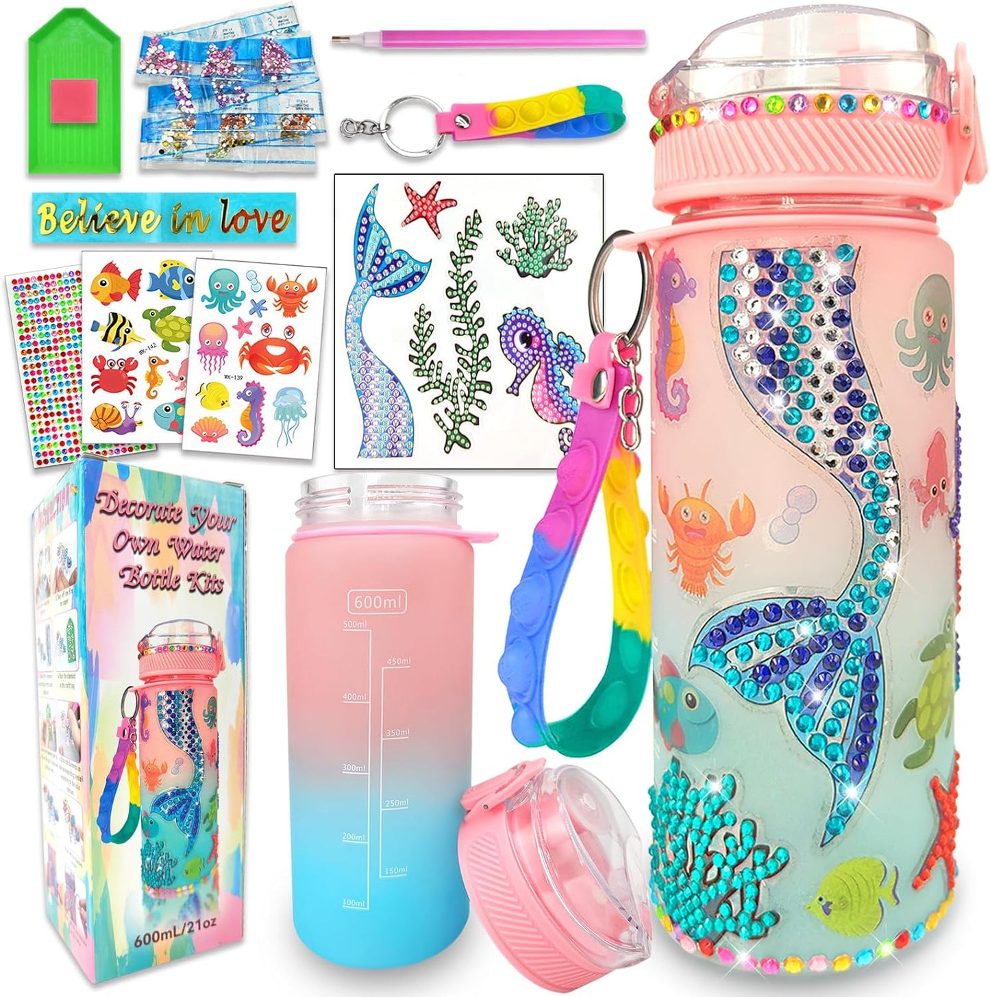 Decorate Your Own Water Bottle Kits,Mermaid Gem Diamond Painting Crafts