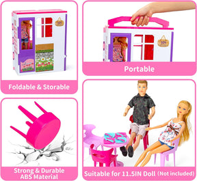 Style Shine Dream Doll House Portable & Foldable DollHouse w/ 60+ Pcs & 2 Dolls - Cykapu