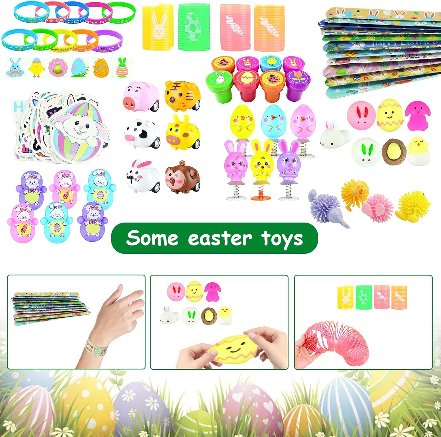 100 Pcs Easter Basket Stuffers with Toys, Party Favors for Kids Boys Girls, Easter Theme Toys with Squishy Toys Cykapu