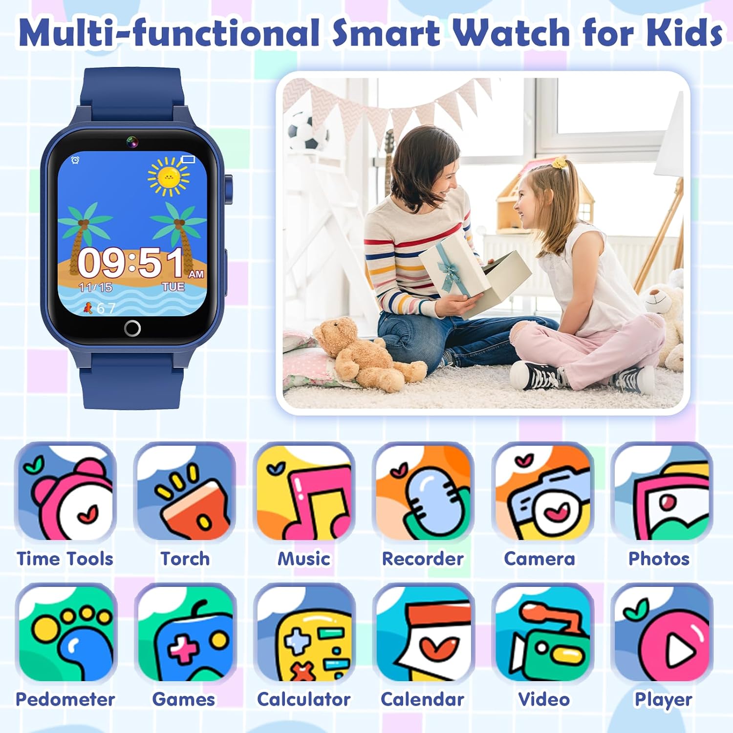 Smart Watch for Kids, Kids Smart Watch Boys Toys with 26 Puzzle Games, Touch Screen, HD Camera, Alarm Clock