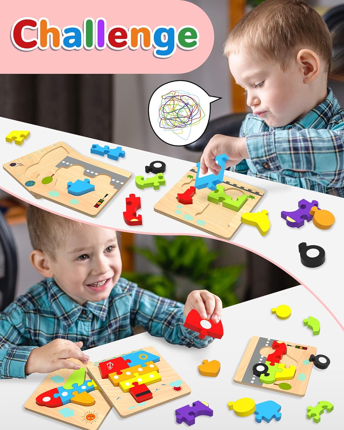 Wooden Toddler Puzzles Gifts Toys, 6 Vehicle Shape Montessori Toys Cykapu