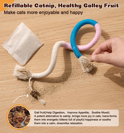Cat Chew Ropes 4Pcs, Cat Toys for Indoor Cats with Refillable Natural Catnip, Safe Teeth Cleaning Chew Toys, Interactive Kitten Nip Toys and All Breeds (19.5 Inches)