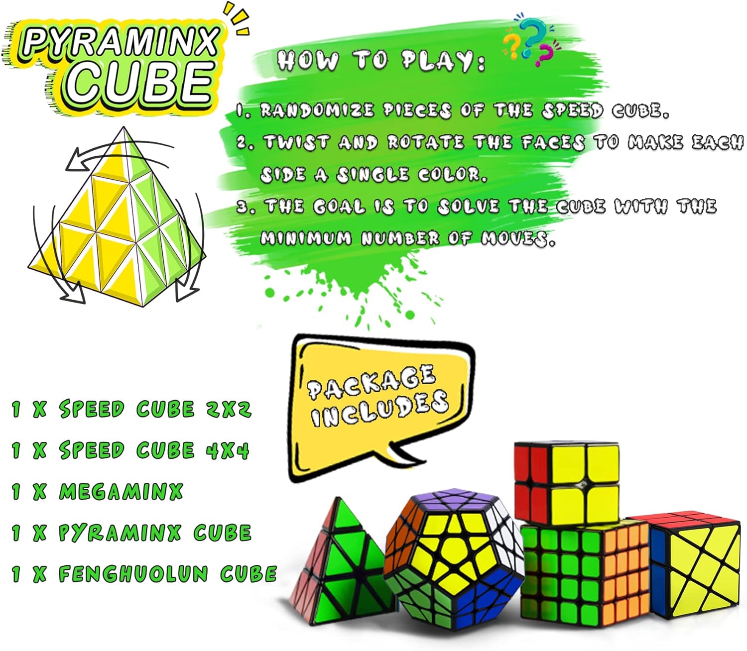 Speed Cube Set, Puzzle Cube, Magic Cube 2x2 4x4 Pyraminx Pyramid Megaminx Fenghuolun Puzzle Cube Cykapu