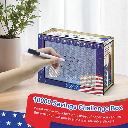 10000 Savings Challenge Box, Money Saving Box, Piggy Bank for Adults Kids, Wooden Cash Box