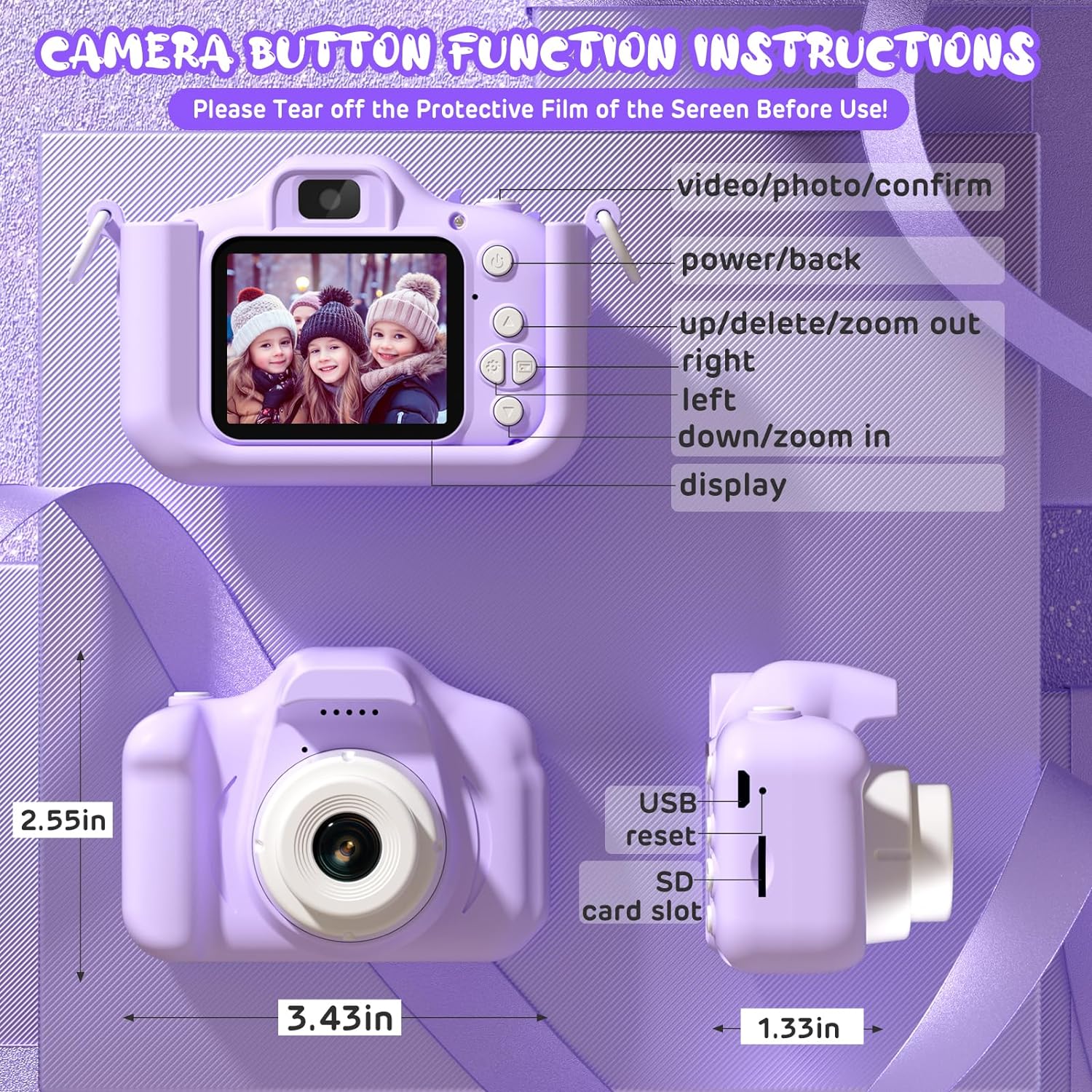 Kids Camera for Girls 3-12 Toddlers, HD Digital Video Camera with Large 32GB SD Card, 28 Funny Frames Dual Lens Selfie Camera - Cykapu