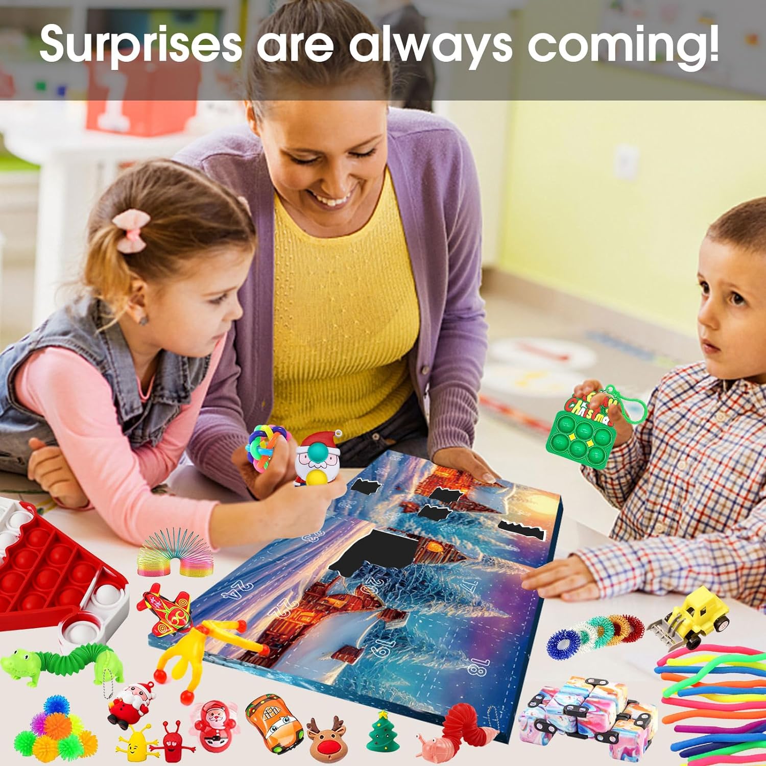 Fidget Advent Calendars for Kids, Christmas Advent Calendars 2023 Countdown 24 Days, Bubble Toy Surprise Box