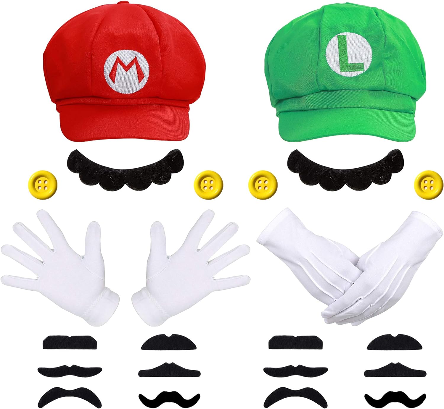 Mario Bros Mario and Luigi Hats Caps Mustaches Gloves Buttons Cosplay Costume - Cykapu