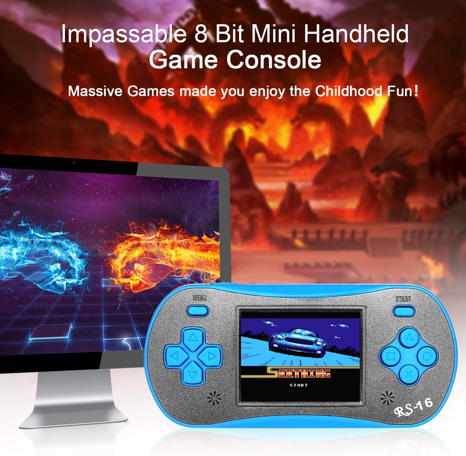 Handheld Game Player for Kids Adults- FAMILY POCKET RS16 Portable Classic Game Controller Built-in 260 Game 2.5 inch LCD - Cykapu