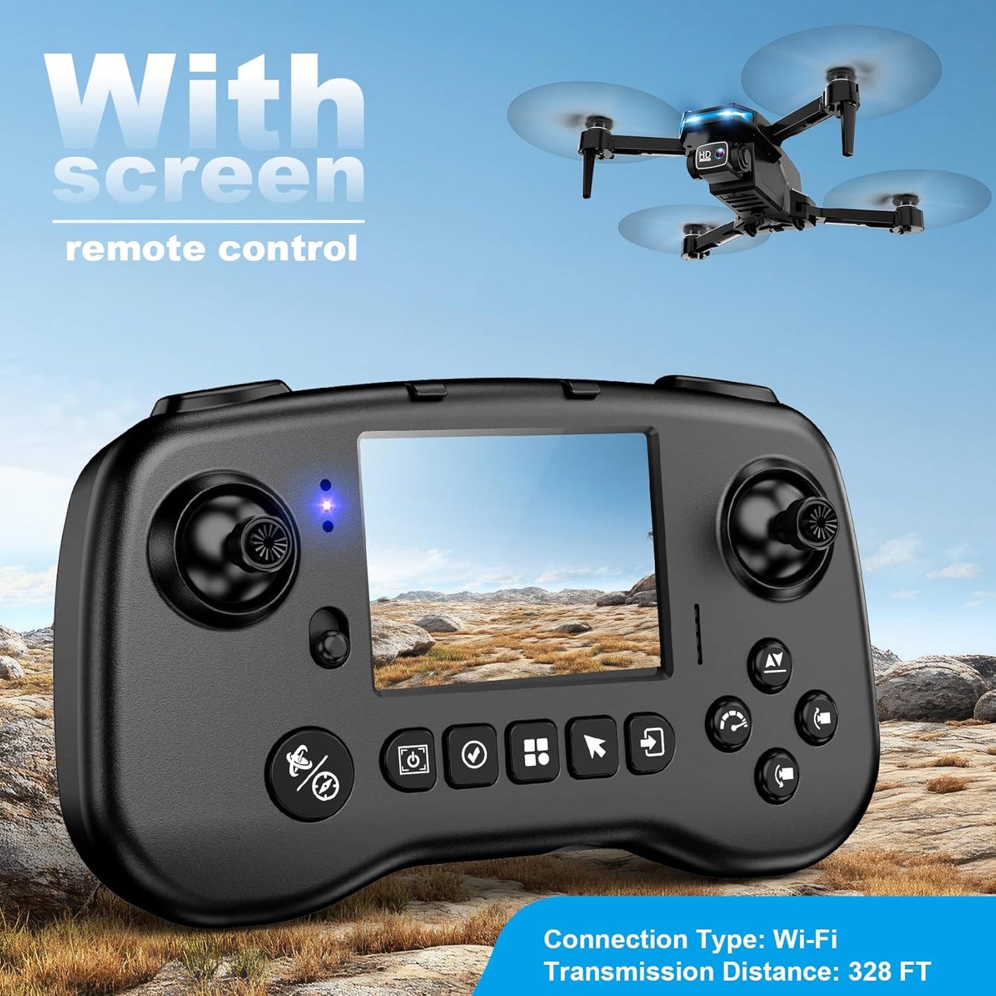Drone with Camera - Drone with Screen on Controller for Beginners, Foldable Remote Control Quadcopter with Gesture Control, 3D Flip, One Key Start, Emergency Stop, 2 Batteries, Easier to use to use