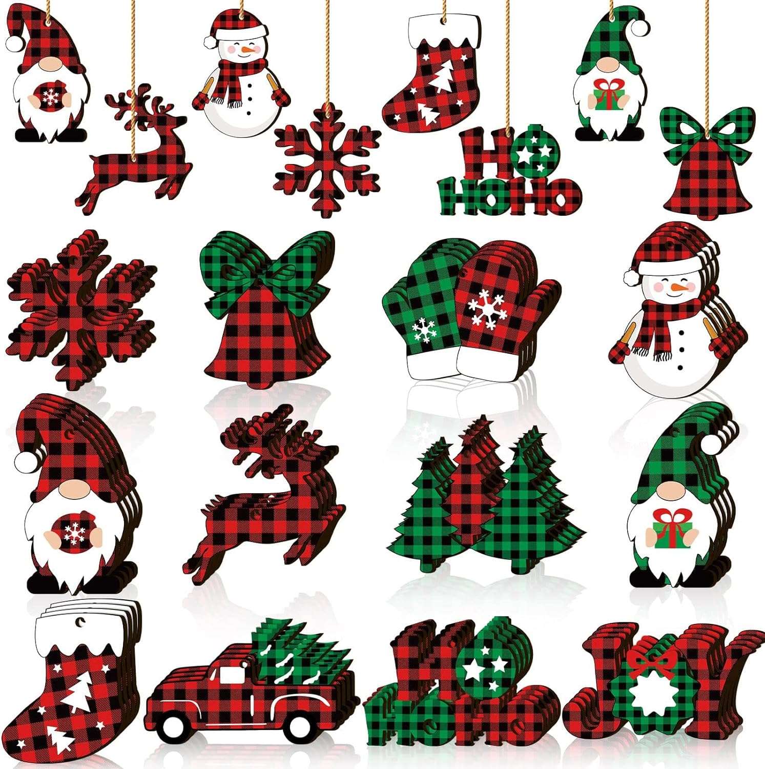 24 Pieces Christmas Gnome Wooden Ornaments Wood Hanging Decorations for Christmas Tree Santa Clause Elf Hanging Wood Crafts - Cykapu