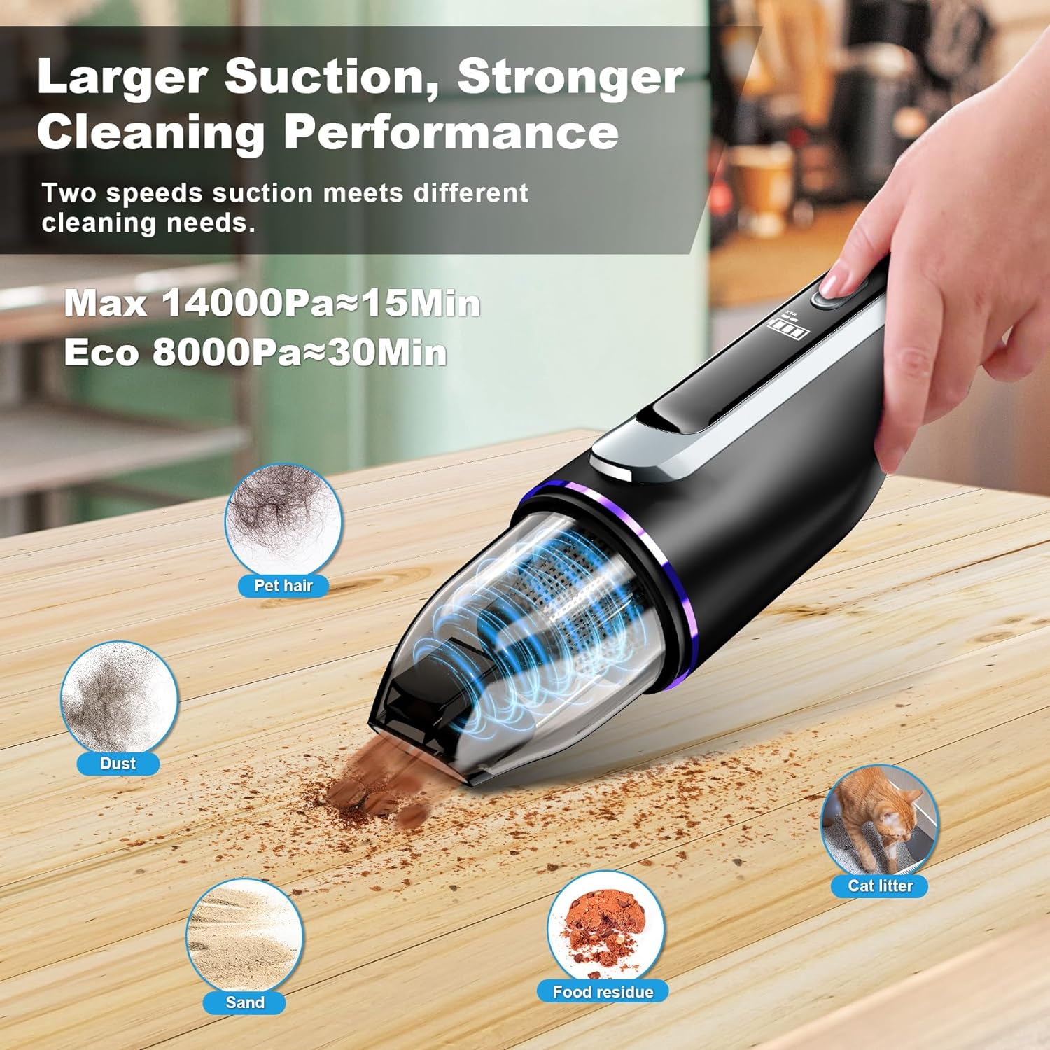 Handheld Vacuum Cordless 14000PA Powerful Suction, Car Vacuum Cleaner with Brushless Motor Cykapu