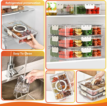 Snackle Box Container, Portable Snack Containers Box 8 Compartment Divided Serving Tray with Lid and Handle