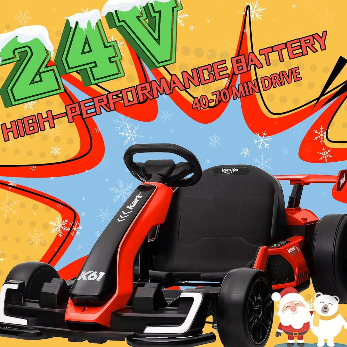 Electric Drift Kart with Length Adjustable Seat, 24V Outdoor Ride on Toy with 4 Speed Mode, Crazy Cart for Kids 6-12 Years Old, Fast 300W Motor, 8.5 MPH, Bluetooth - Red