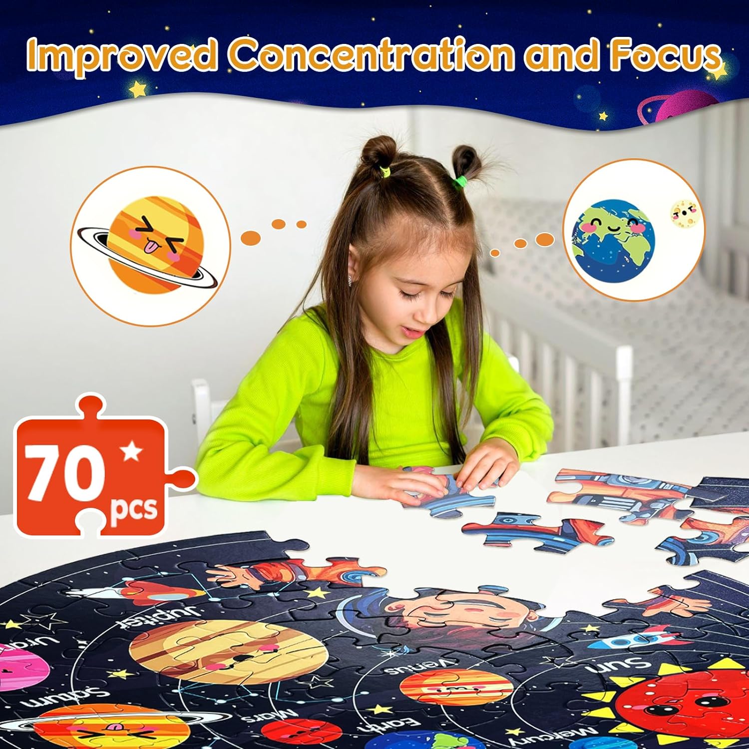 Space Large 70 Piece Round Floor Puzzles for Kids Ages 4-8 - Cykapu