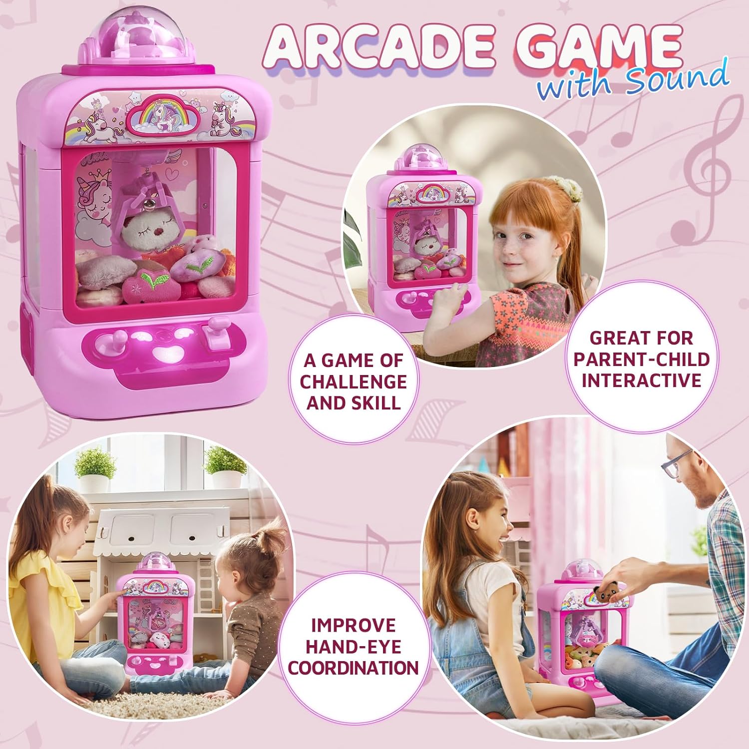 Claw Machine for Kids, Mini Vending Machine, Candy Grabber Prize Dispenser with Sound & 20 Mini Plush Toys - Cykapu