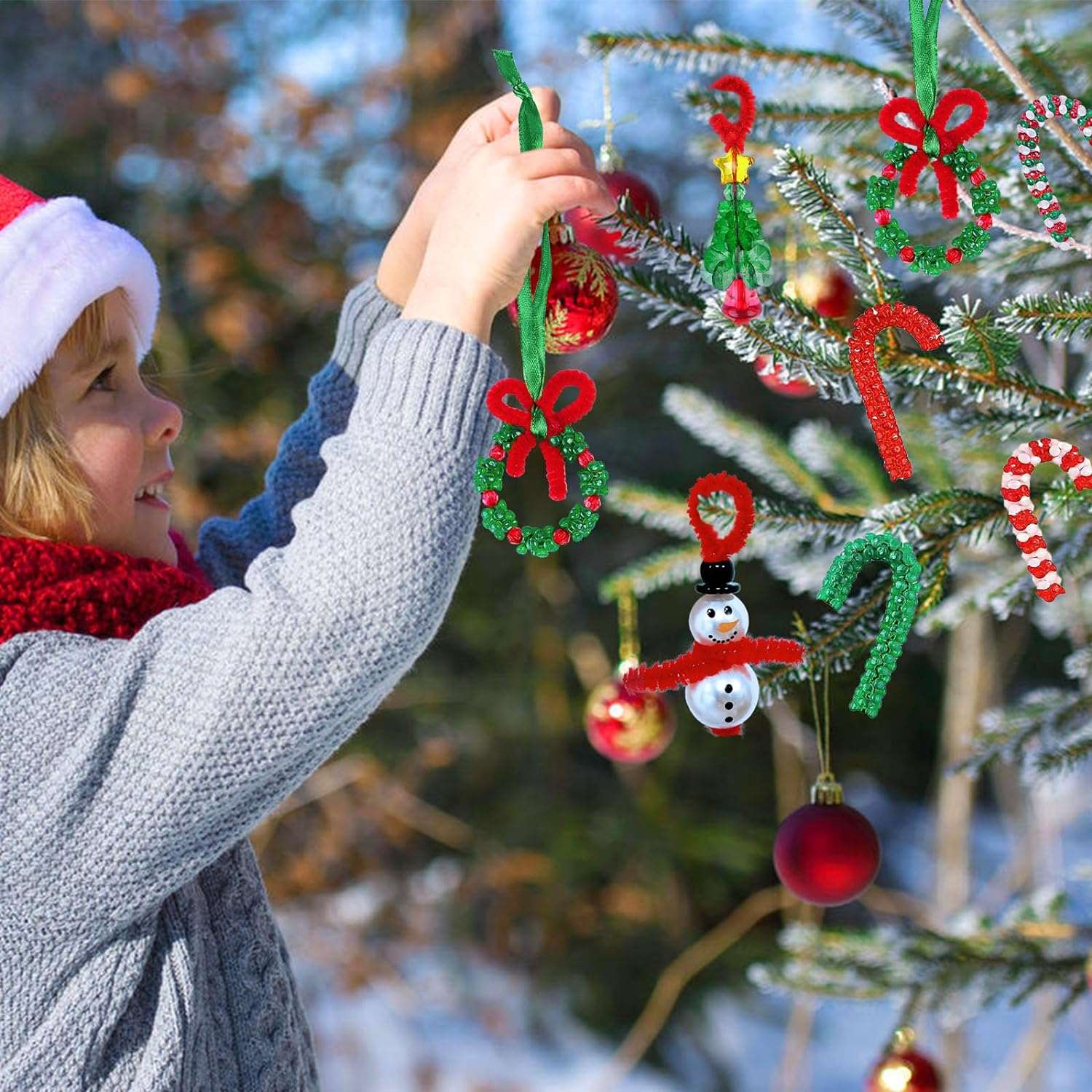 32 Sets Christmas Beaded Ornament Kits Including 8Pcs Snowman,8Pcs Wreath,8Pcs Xmas Tree