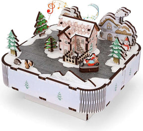 3D Wooden Puzzles Christmas Village Houses Music Box - Colorful Wood Model Building Kits - Cykapu