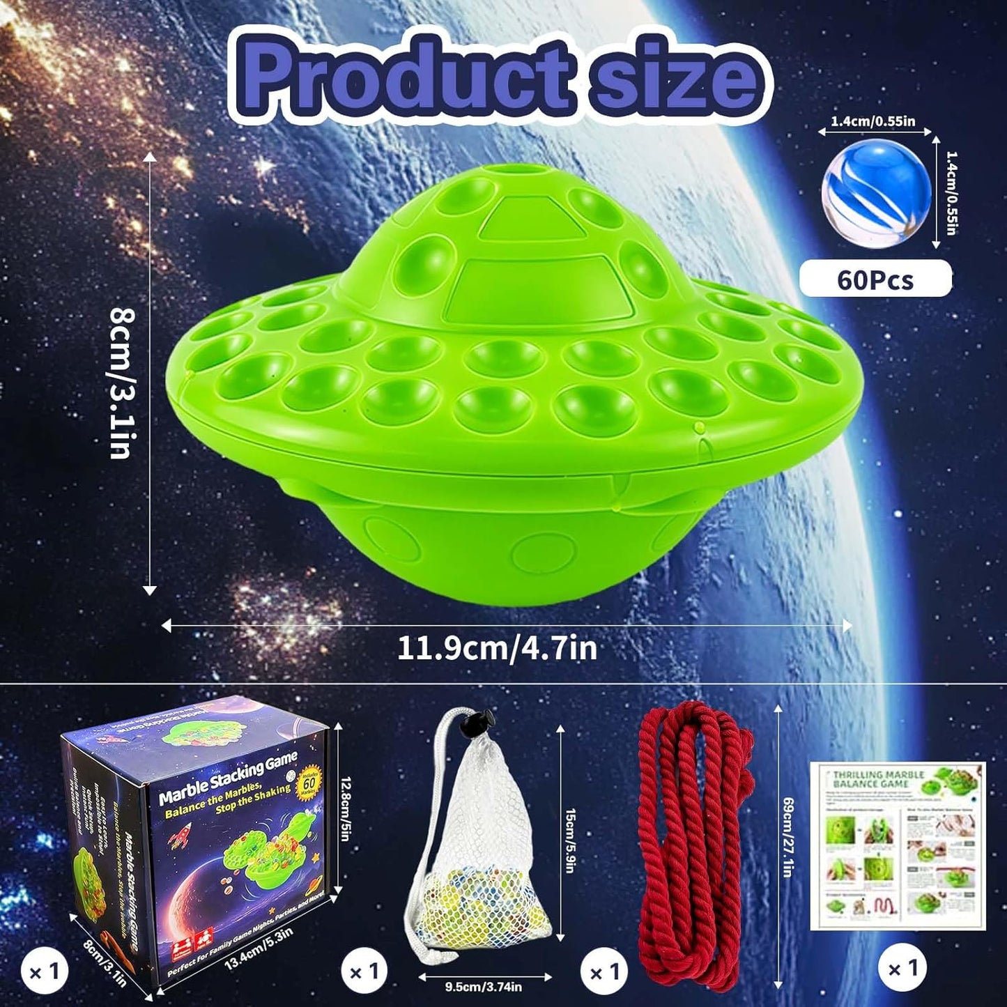 Marble Balance Board Game with 60 Glass Marbles & Storage Base - Fun Family Board Game for Kids & Adults, Party Game for 1-4 Players | Educational STEM Toy & Birthday for Kids Ages 8-12