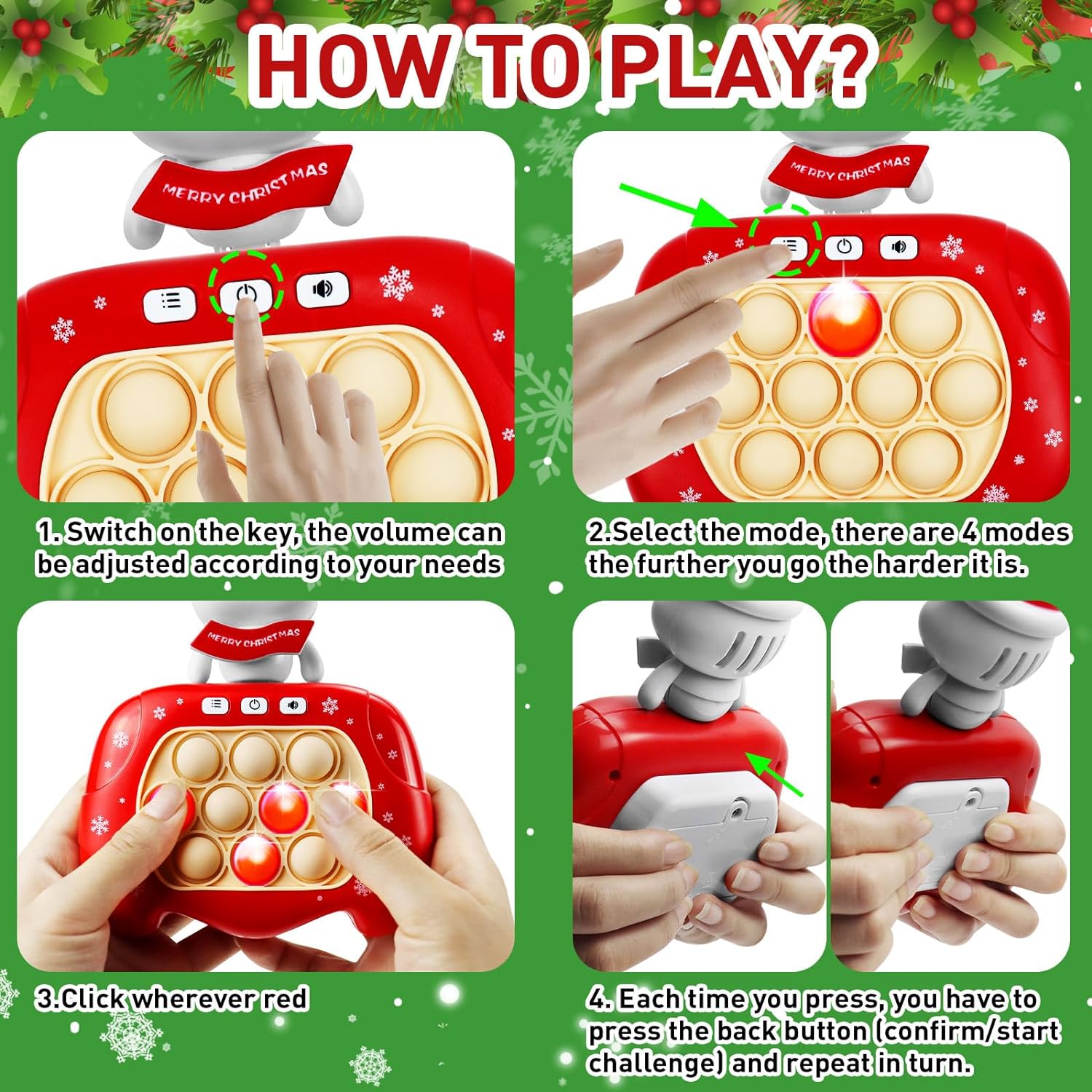 Christmas Fast Push Game Fidget Toys for Kids Adults, 2023 Light Up Pop Game Sensory Toys - Cykapu