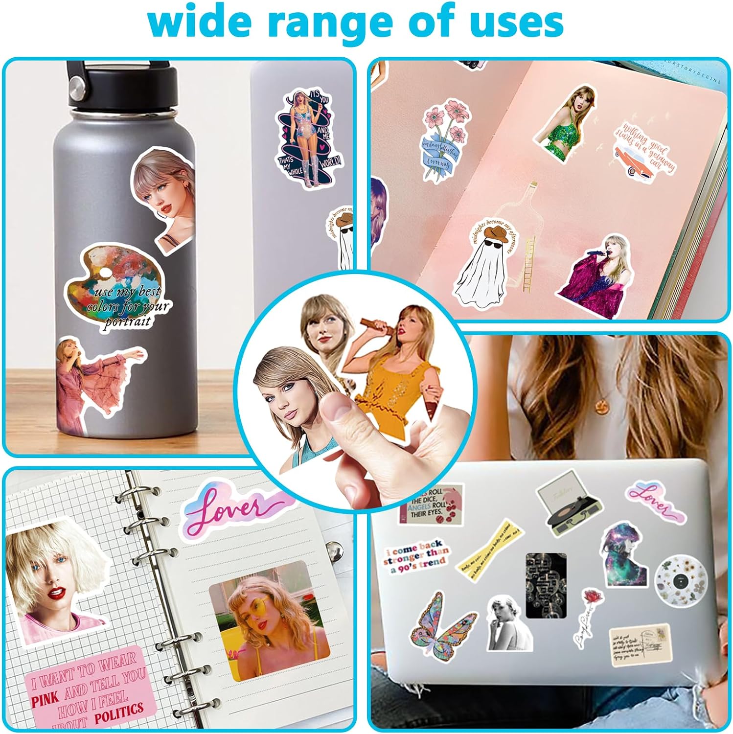 150PCS Singer Stickers for Water Bottles, Vinyl Waterproof Stickers for Girls, Music Albums Stickers Decoration