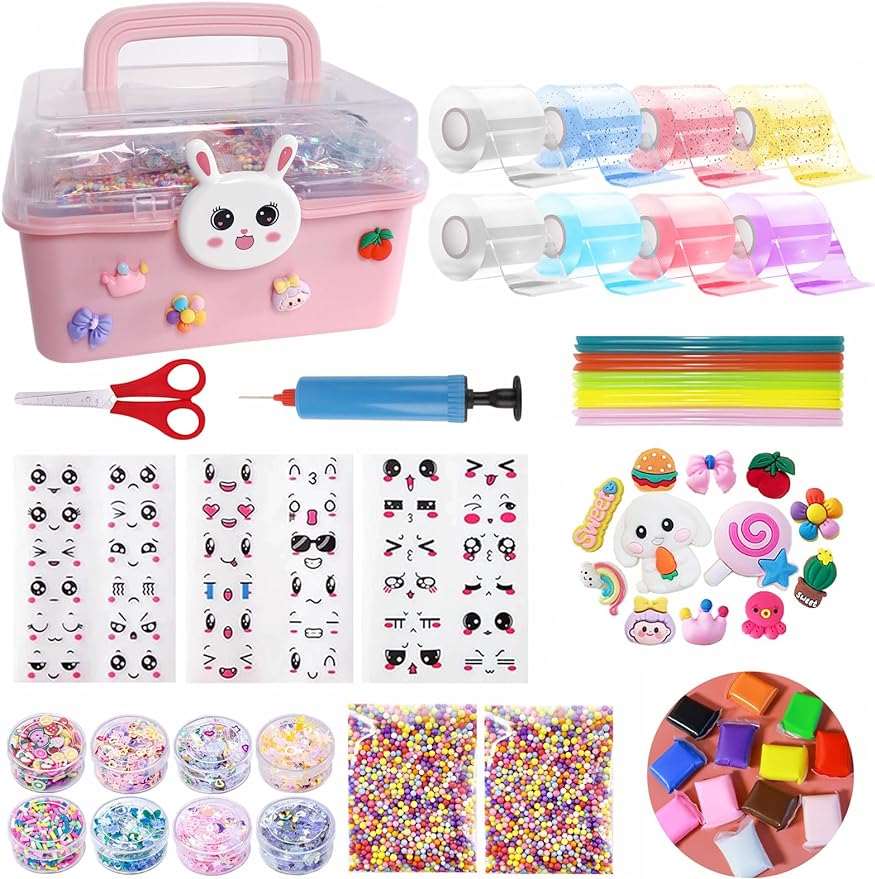 8 Pcs Colorful Nano Tape Bubble Kit for Kids with Luxe Glitter, Clay, Beads, Cute Stickers and Accessories Tools - Cykapu