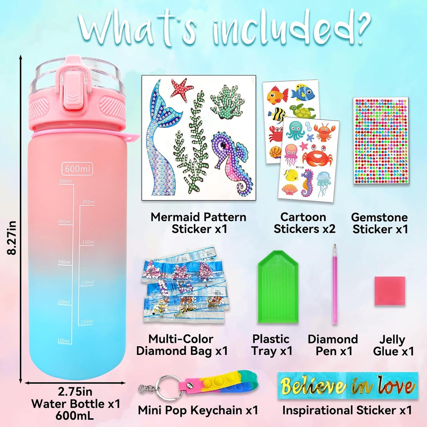 Decorate Your Own Water Bottle Kits,Mermaid Gem Diamond Painting Crafts