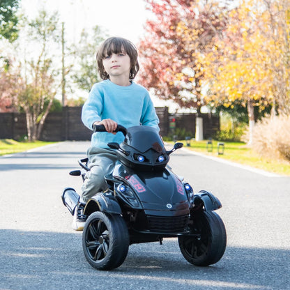 12V 3-Wheel Ride on ATV Electric Motorcycle for Kids, w/LED Lights, Music, One-Button Start, Forward/Backward, All-Terrain Wheels, Kids ATV Ride on Toy for Toddler Ages 3+, Easy Assemble, Black