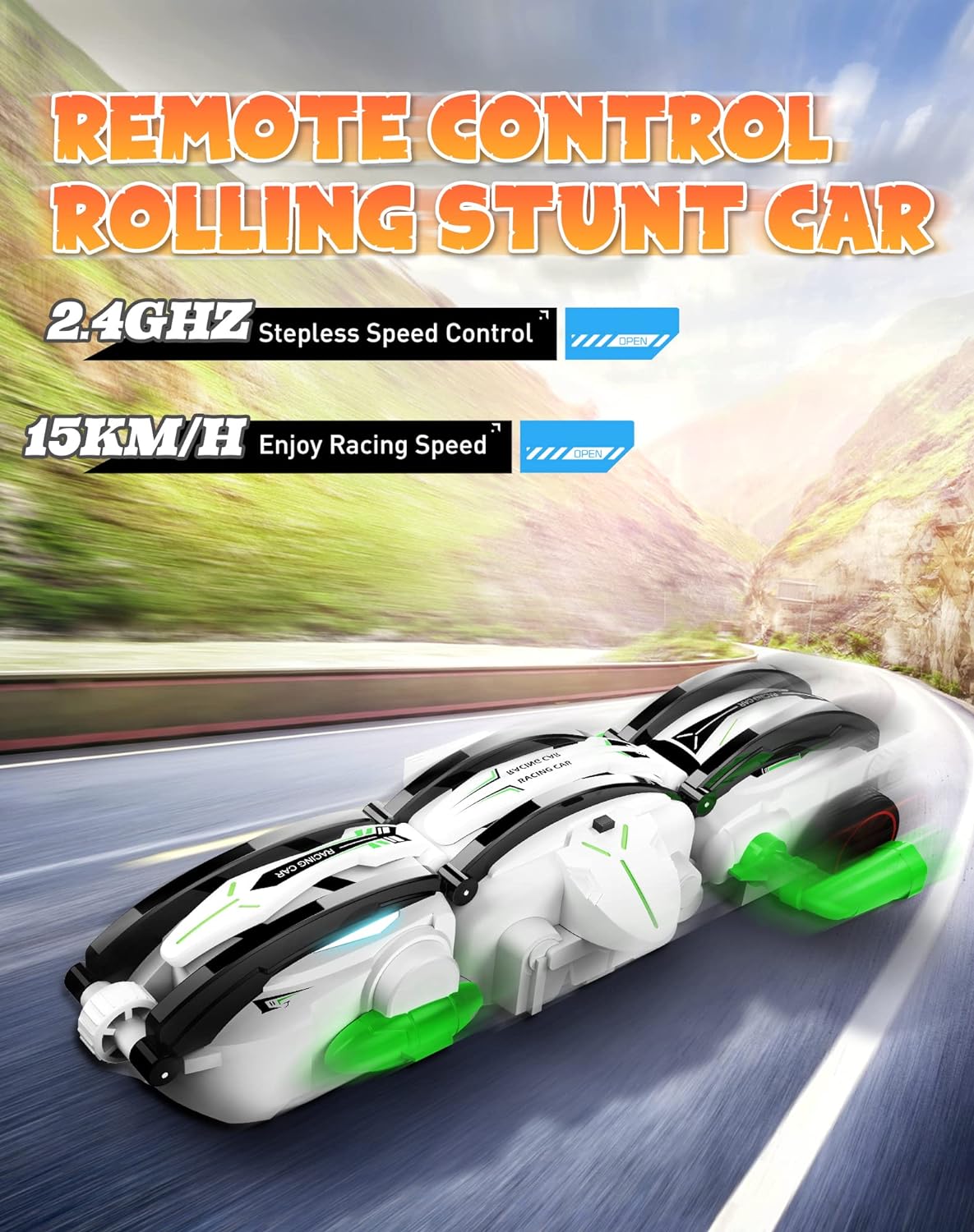 Remote Control Car RC Cars, Upgraded RC Stunt Snake Car, 360° Roll Rotation Car Toys with LED Lights - Cykapu