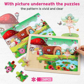 4 PCS Unicorn Mermaid Princess Fairy Wooden Puzzles for Kids Ages 3-5 - Cykapu