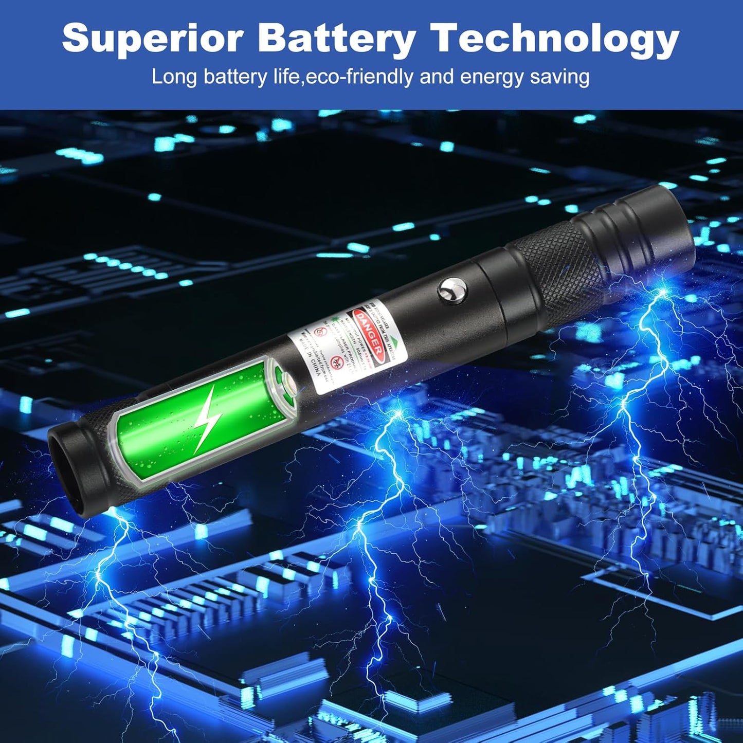 Green Laser Pointer High Power Pen - Long Range Rechargeable Laser Beam, USB Charging for Hiking
