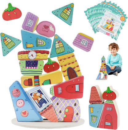 Stacking Toys for Toddlers 1-3, Colorful Houses Stacking Blocks, Stacking Toy
