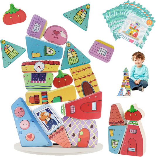 Stacking Toys for Toddlers 1-3, Colorful Houses Stacking Blocks, Stacking Toy