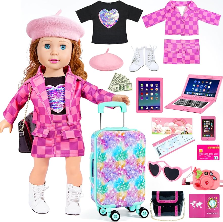 18 inch Doll Clothes Accessories Girl Suitcase Luggage Travel Set