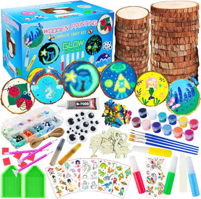 30 Unfinished Wood Slices Craft Activities Kits - Glow in The Dark - Cykapu