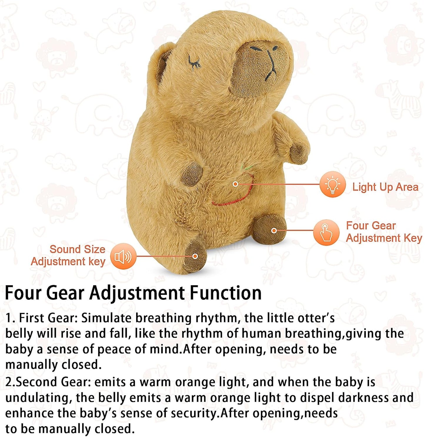 Breathing Stuffed Animal, Kapibala Breathing Plush, Four Gear Adjustment, Volume Control