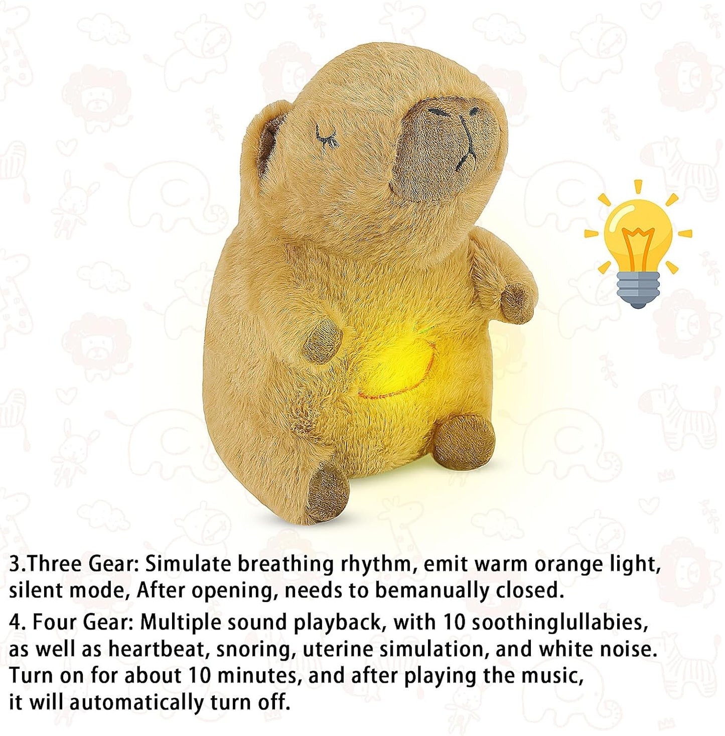 Breathing Stuffed Animal, Kapibala Breathing Plush, Four Gear Adjustment, Volume Control