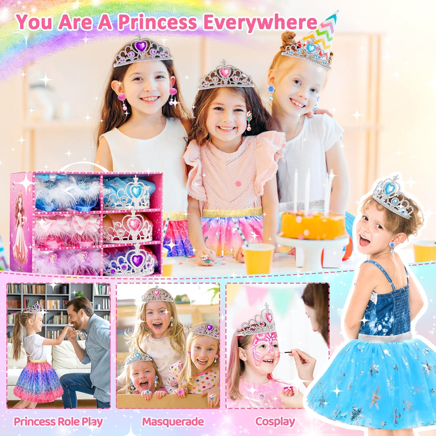 Princess Dresses,Unicorns Gifts,Princess Dress Up Clothes,Skirts,Princess Shoes,Crowns,Jewery Cykapu