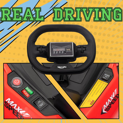 Electric Drift Kart with Length Adjustable Seat, 24V Outdoor Ride on Toy with 4 Speed Mode, Crazy Cart for Kids 6-12 Years Old, Fast 300W Motor, 8.5 MPH, Bluetooth - Red