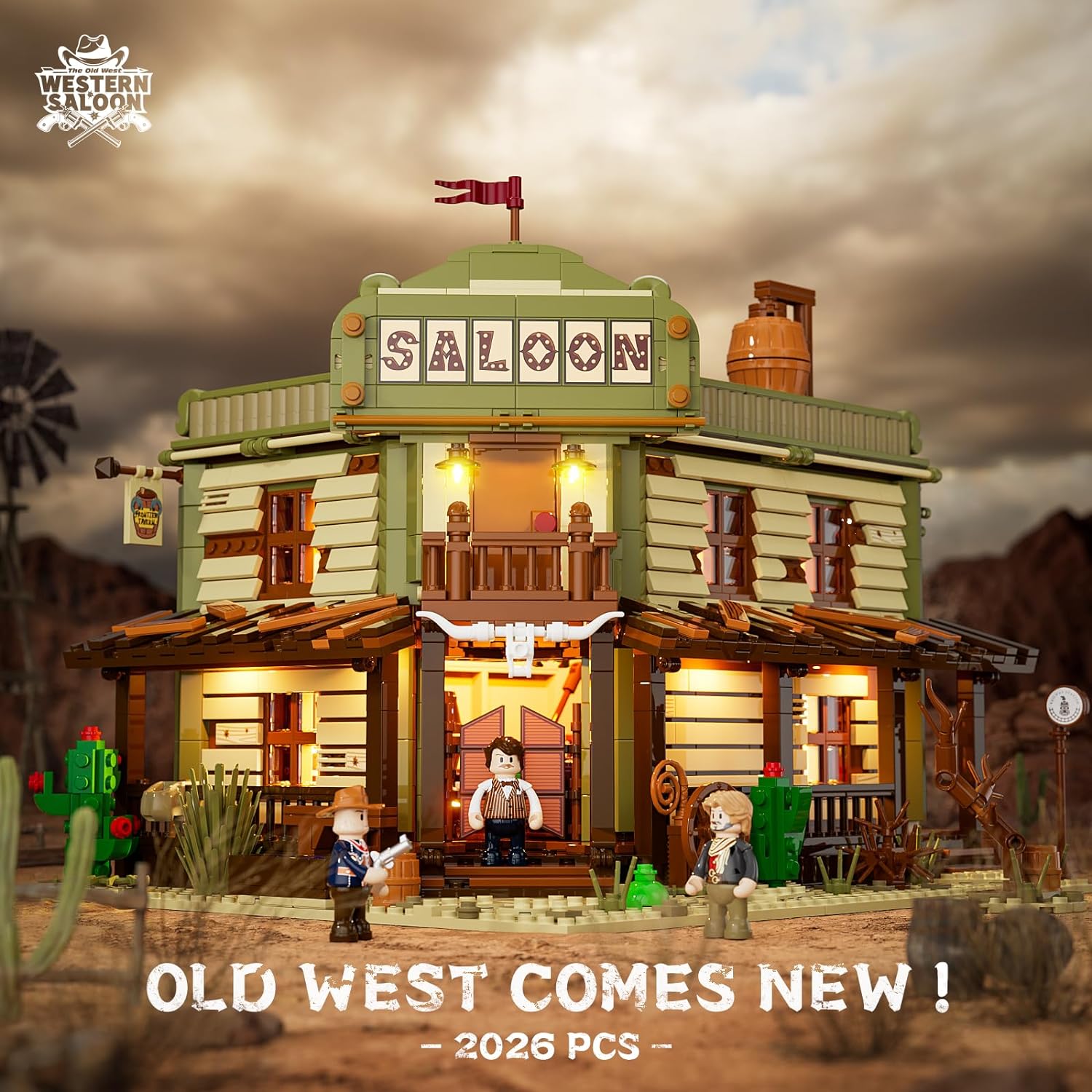 Western-Saloon Lighting Building-Bricks Set - The Old West Saloon LED Light Construction Building Model Set 2026 Pcs - Cykapu