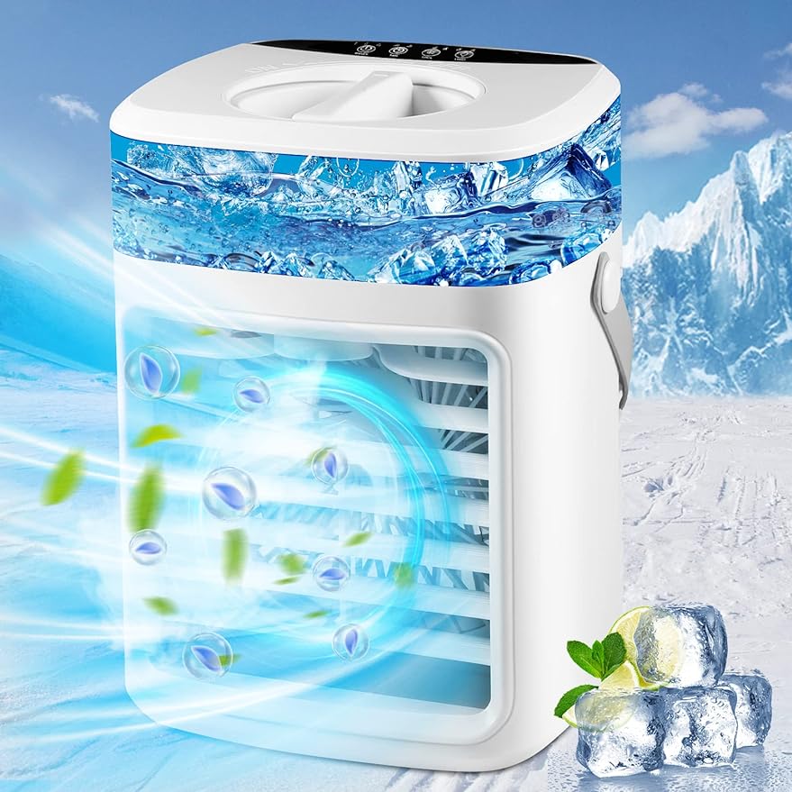 Portable Air Conditioner Fan, Rechargeable Evaporative Air Cooler Mini Air Conditioner Humidifier